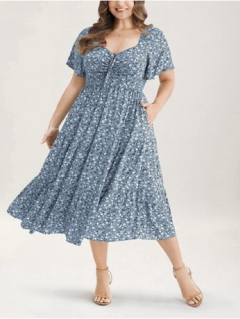 BloomChic Ditsy Floral Sweetheart Drawstring Pocket Tiered Dress Size 14/16